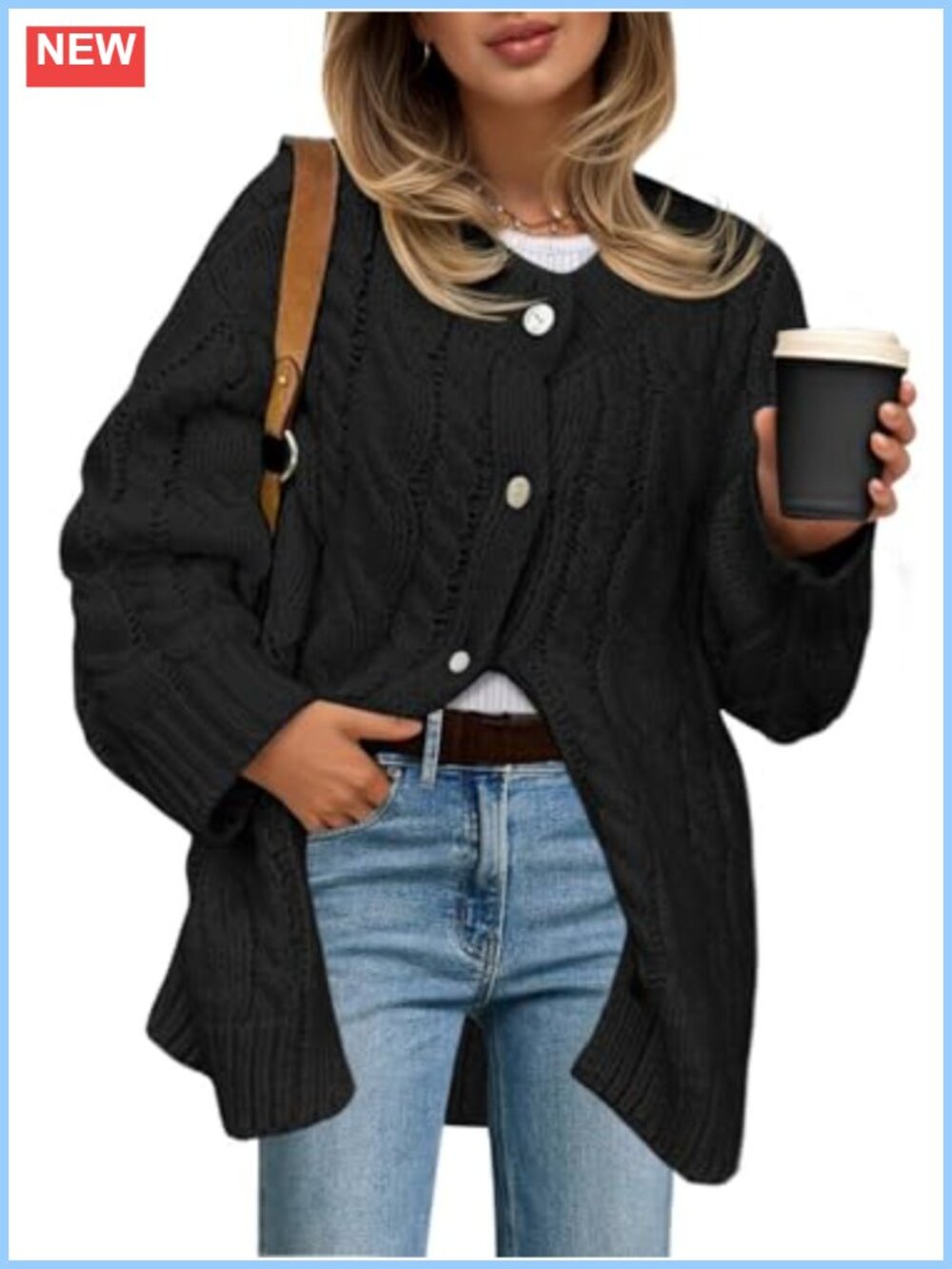 Cable Knit Cardigan Chunky Button Up Long Sleeve Sweater Dress